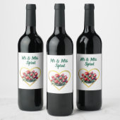 水彩赤チューリップブーケ結婚のボトルラベル ワインラベル (ボトル)