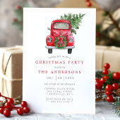 水彩赤トラックリース クリスマスパーティー 招待状