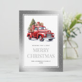 水彩赤トラック銀雪クリスマス シーズンカード (スタンド正面)