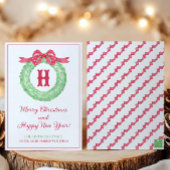 水彩赤ドットリボン モノグラム ワレア クリスマスパーティー シーズンカード