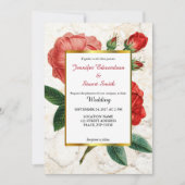 水彩赤バラマーブルフローラヴィンテージウエディング 招待状 (正面)