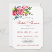 水彩赤バラ書道ブライダルシャワー 招待状 (正面)