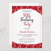 水彩赤バラ90誕生日 招待状 (正面/裏面)