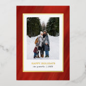 水彩赤ビロードのフレーム3写真クリスマス 箔シーズンカード (正面)