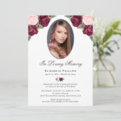 水彩赤ピンクのバラ写真追悼会 招待状 (スタンド正面)