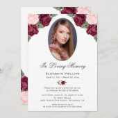 水彩赤ピンクのバラ写真追悼会 招待状 (正面/裏面)