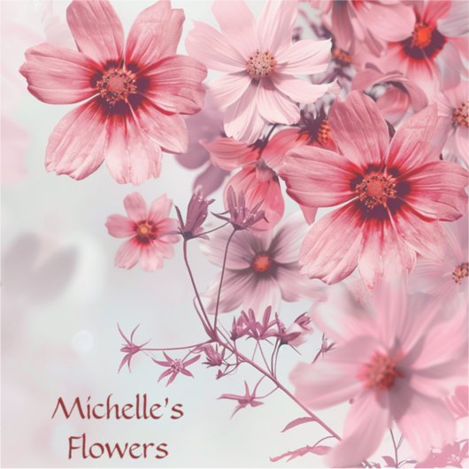 水彩赤ピンクの花 シール (正面)