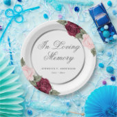 水彩赤ピンクシルバーフローラメモリアル葬儀 ペーパープレート (パーティー)