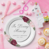水彩赤ピンクシルバーフローラメモリアル葬儀 ペーパープレート (パーティー)