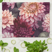 水彩赤ピンクダリアパターンデザイン キッチンタオル (折り畳み)