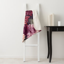 水彩赤ピンクダリアパターンデザイン シェルパブランケット