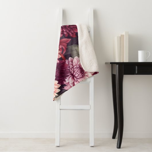 水彩赤ピンクダリアパターンデザイン シェルパブランケット (インサイチュ)