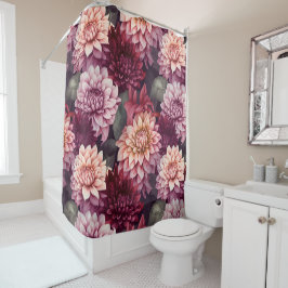 水彩赤ピンクダリアパターンデザイン シャワーカーテン