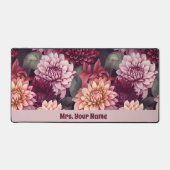 水彩赤ピンクダリアパターンデザイン デスクマット (正面)