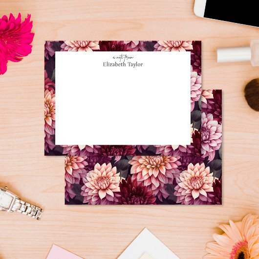 水彩赤ピンクダリアパターンデザイン ノートカード