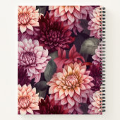 水彩赤ピンクダリアパターンデザイン ノートブック (裏面)