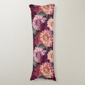 水彩赤ピンクダリアパターンデザイン ボディピロー (正面縦)