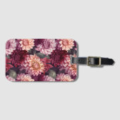 水彩赤ピンクダリアパターンデザイン ラゲッジタグ (正面横)