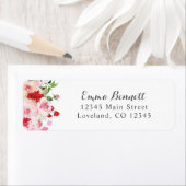 水彩赤ピンクローズ差出人住所ラベル ラベル (インサイチュ)