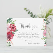 水彩赤ピンク赤面グリーンボタニカル サンキューカード (スタンド正面)