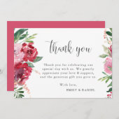 水彩赤ピンク赤面グリーンボタニカル サンキューカード (正面/裏面)