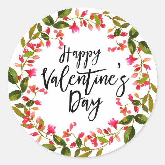 水彩赤フローラと緑のバレンタイン ラウンドシール (正面)