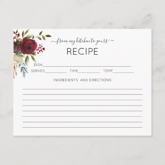 水彩赤フローラブライダルシャワーレシピカード エンクロージャーカード (正面)