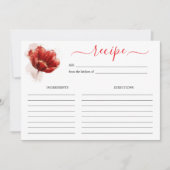 水彩赤フローラブライダルシャワーレシピカード 招待状 (正面)