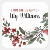 水彩赤フローラライブラリ蔵書票 スクエアシール (正面)