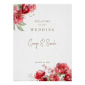 水彩赤フローラ結婚のウェルカムデジタル標識 ポスター (正面)
