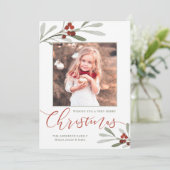 水彩赤ベリーグリーンのクリスマスフォト シーズンカード (スタンド正面)