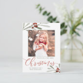 水彩赤ベリーグリーンのクリスマスフォト シーズンポストカード (スタンド正面)