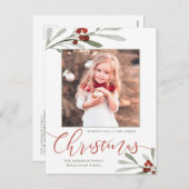 水彩赤ベリーグリーンのクリスマスフォト シーズンポストカード (正面/裏面)