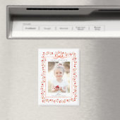 水彩赤ベリーフレームフォトクリスマスホリデー マグネット (インサイチュ (食洗機))