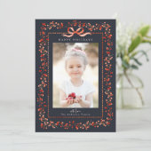 水彩赤ベリーフレームフォトネイビークリスマス シーズンカード (スタンド正面)