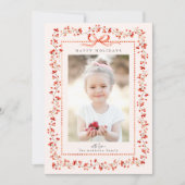 水彩赤ベリーフレームフォトピンクのクリスマス シーズンカード (正面)