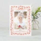 水彩赤ベリーフレームフォトピンクのクリスマス シーズンカード (スタンド正面)