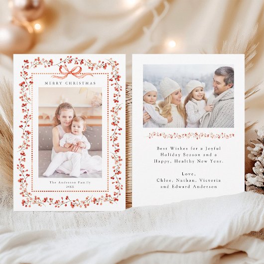 水彩赤ベリーフレーム2写真クリスマス シーズンカード
