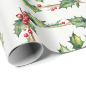 水彩赤ホリーベリークリスマスアート ラッピングペーパー (ロールコーナー)