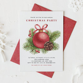 水彩赤ボールオーナメントクリスマスパーティー 招待状