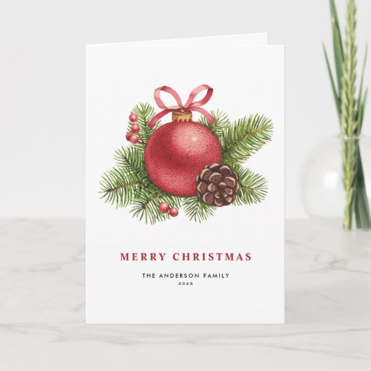 水彩赤ボールオーナメントメリークリスマス シーズンカード (正面)