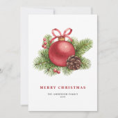 水彩赤ボールオーナメントメリークリスマス シーズンカード (正面)