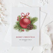 水彩赤ボールオーナメントメリークリスマス シーズンポストカード