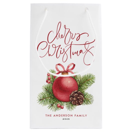 水彩赤ボールオーナメントメリークリスマス スモールペーパーバッグ (裏面)