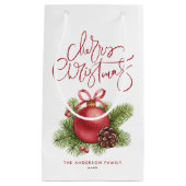 水彩赤ボールオーナメントメリークリスマス スモールペーパーバッグ (正面)