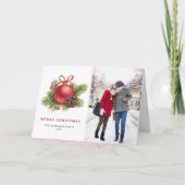 水彩赤ボールオーナメント写真クリスマス シーズンカード (正面)