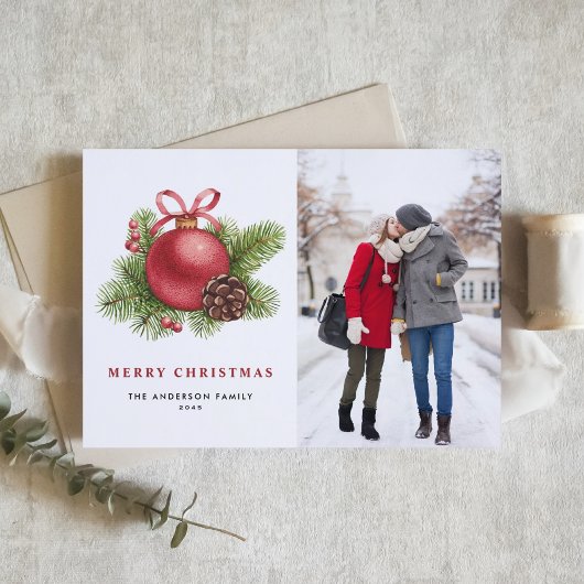 水彩赤ボールオーナメント写真クリスマス シーズンカード
