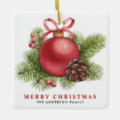 水彩赤ボールボードメリークリスマス セラミックオーナメント (正面)