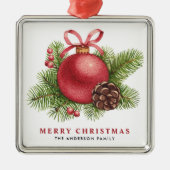 水彩赤ボールボードメリークリスマス メタルオーナメント (正面)
