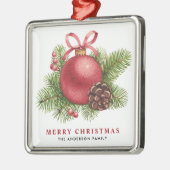 水彩赤ボールボードメリークリスマス メタルオーナメント (左)